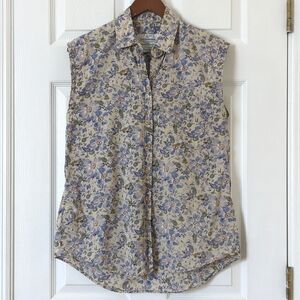 Tilley Endurables 90's Vintage Floral Sleeveless Button Down Tank Top Beige M
